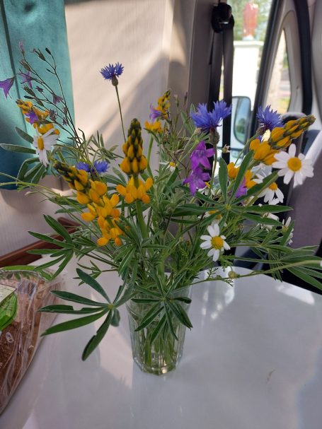 veld boeket bij de parkeerplaats van de kerk